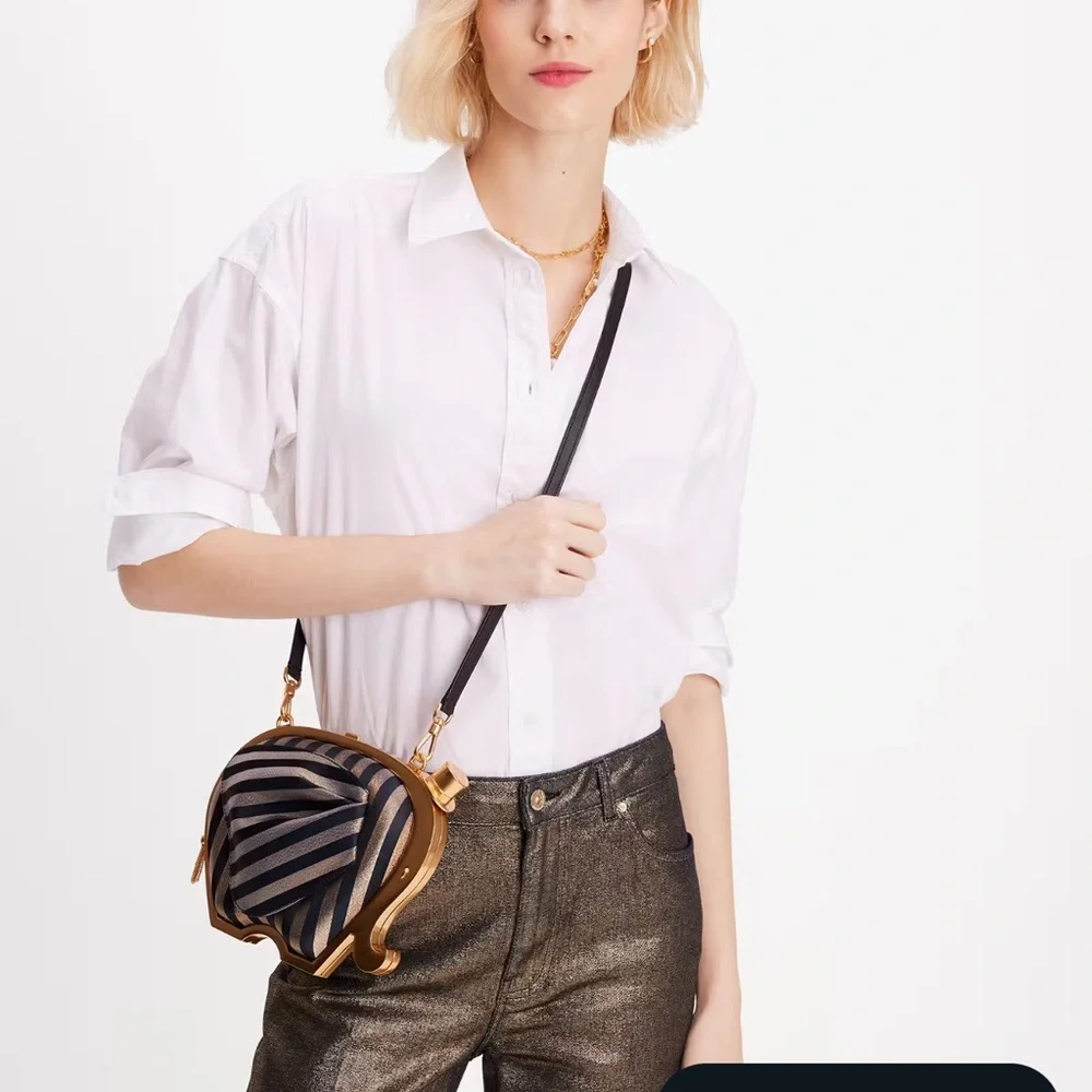 NWT💃Kate Spade Ellie Striped 3d Elephant Metallic Clutch Purse Bag - Picture 9 of 16